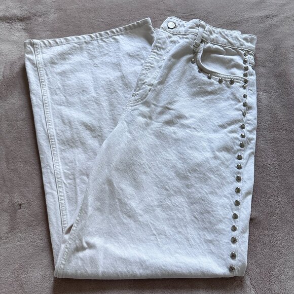 Reformation Cary High Rise Slouchy Wide Leg Jeans Fior Di Latte Studded Size 30 - Picture 7 of 10